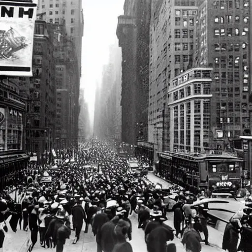 Image similar to old black and white photo, 1 9 1 3, depicting a xenomorph from the movie aliens rampaging through the bustling streets of new york city, historical record