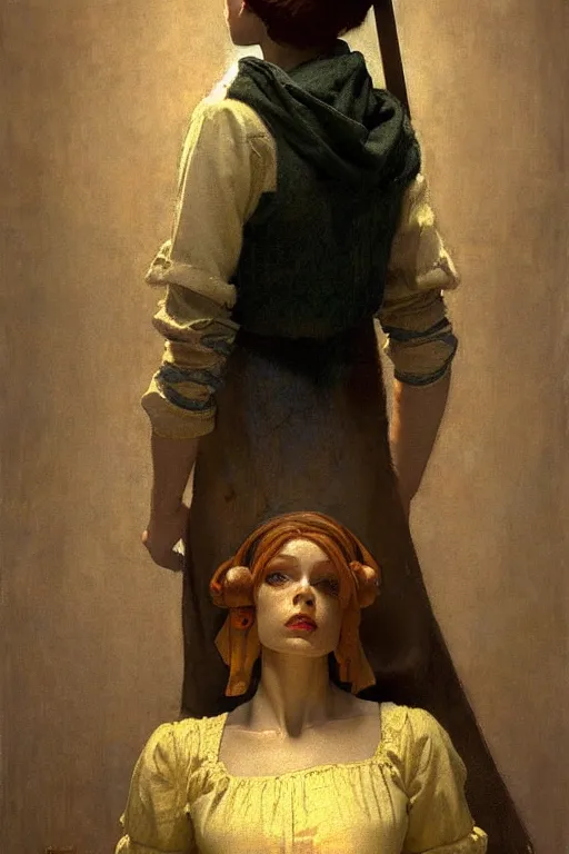 Image similar to full character portrait bioshock character not the girl with the pearl earring character design, painting by gaston bussiere, katsuya terada, nc wyeth, greg rutkowski, craig mullins, vermeer, frank frazetta, mucha, tom of finland, trending on artstation, jeffery catherine jones