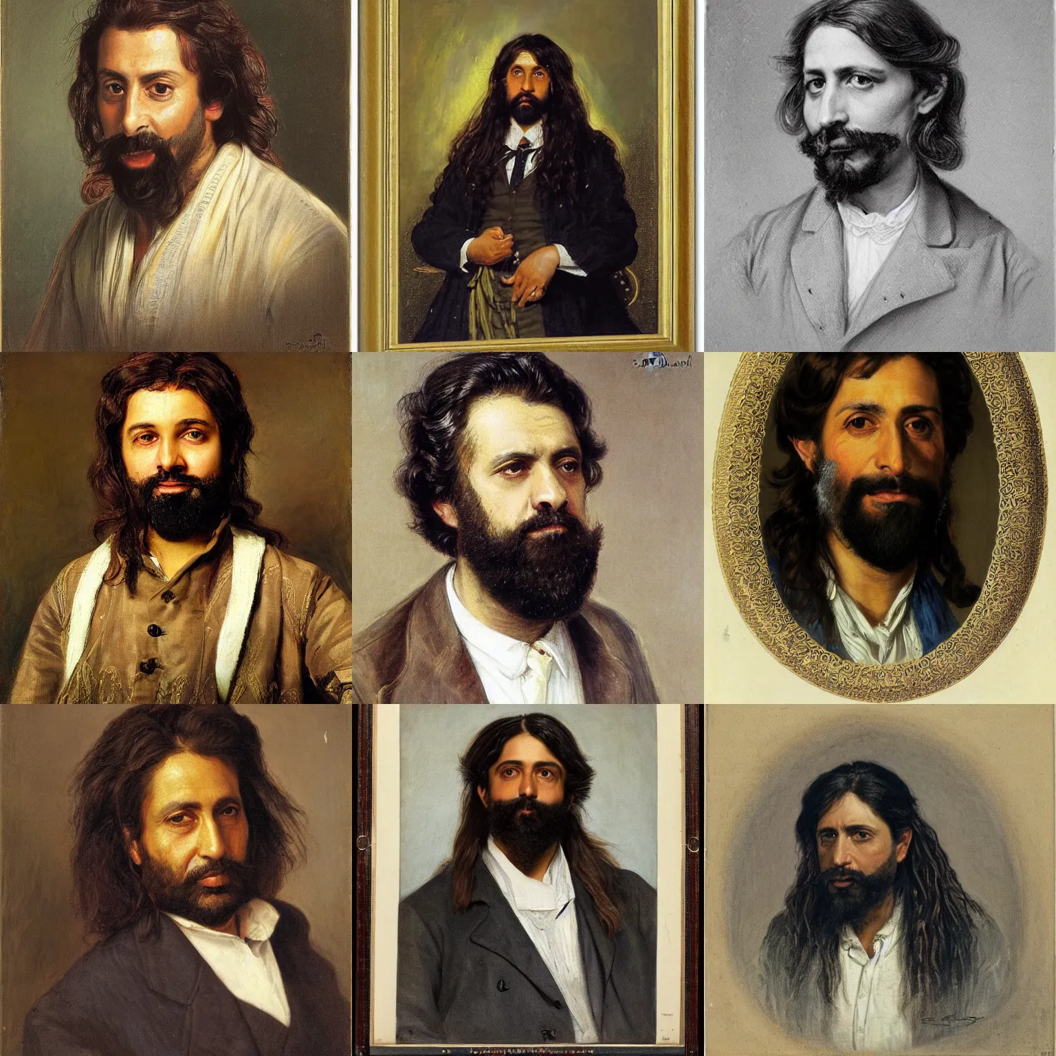 Prompt: a portrait of a man that looks like ray romano, with moorish features with long hair and a beard, by samuel luke fildes