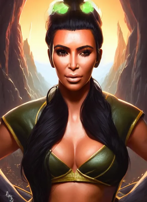 Image similar to highly detailed portrait of kim kardashian as jade from mortal kombat 1 1, stephen bliss, unreal engine, fantasy art by greg rutkowski, loish, rhads, ferdinand knab, makoto shinkai and lois van baarle, ilya kuvshinov, rossdraws, tom bagshaw, alphonse mucha, global illumination, radiant light