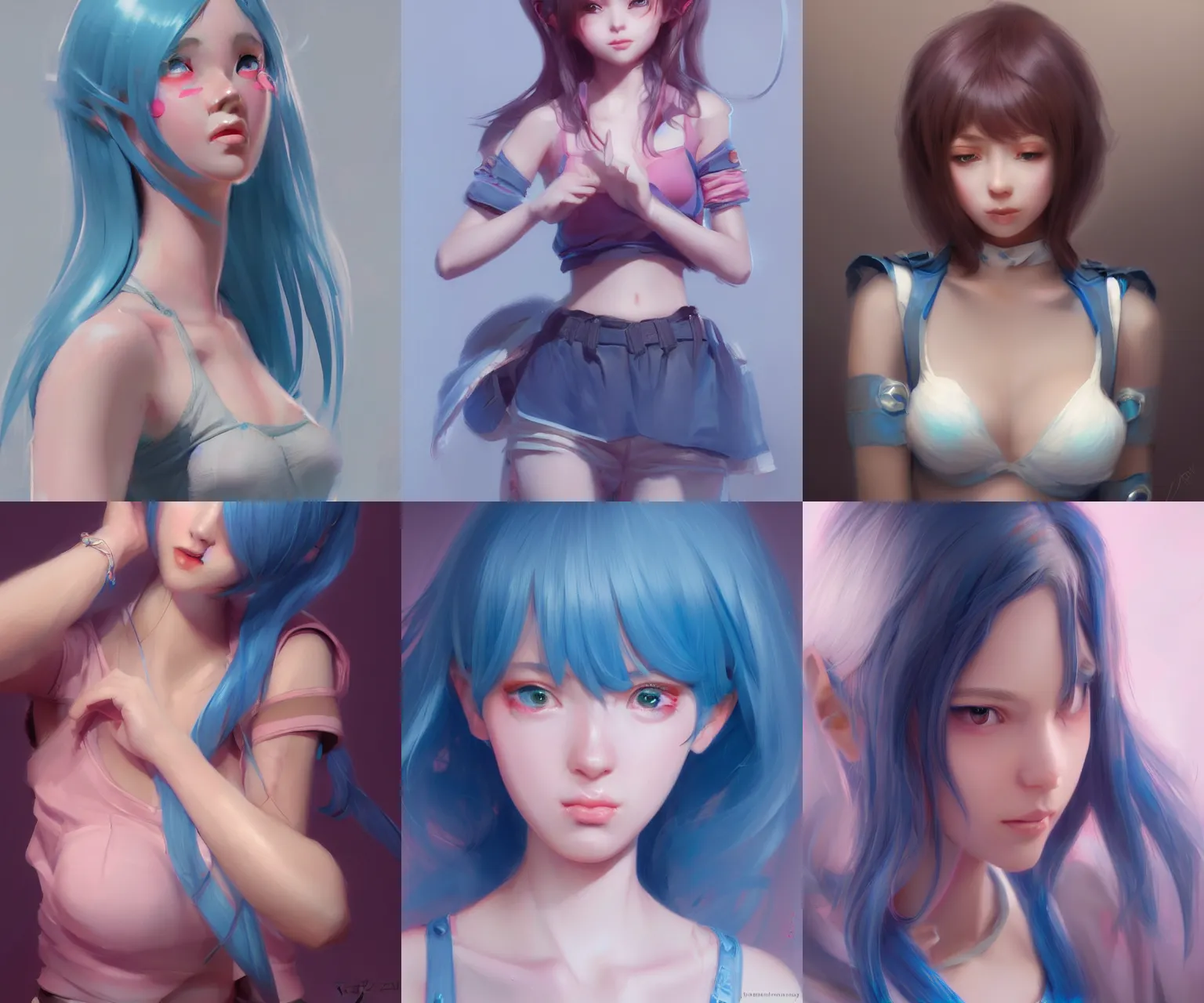 Prompt: Bella ragazza, bubblegum, visualartzi, korean, and blue image, concept art by Karla Ortiz, James Paick, Krenz Cushart, highly detailed, ultra detailed, ultra realistic, trending on artstation, cgstudio