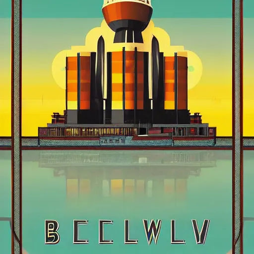 Prompt: sizewell B nuclear plant as an art deco travel poster