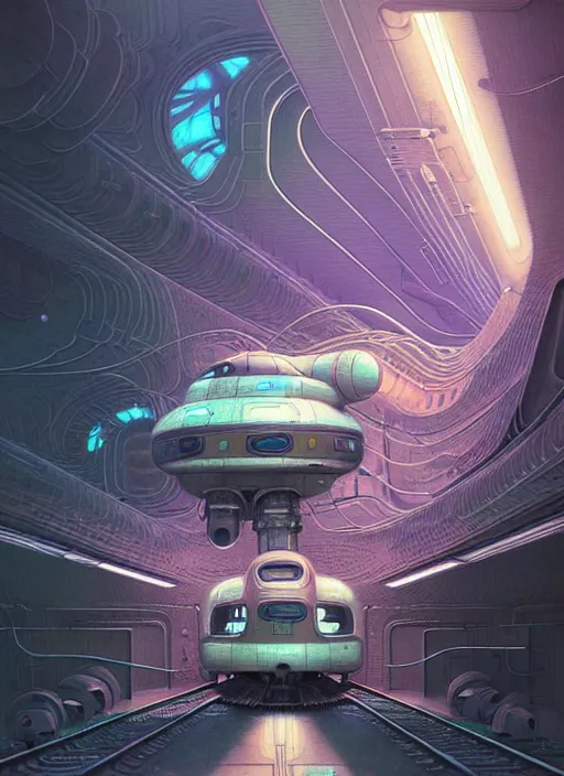 Image similar to urban train design only! 2 0 5 0 s retro future art 1 9 7 0 s science fiction borders lines decorations space machine, mech, robot. muted colors. by jean - baptiste monge, ralph mcquarrie, marc simonetti, 1 6 6 7. mandelbulb 3 d, fractal flame, jelly fish, coral, cinematic lightning