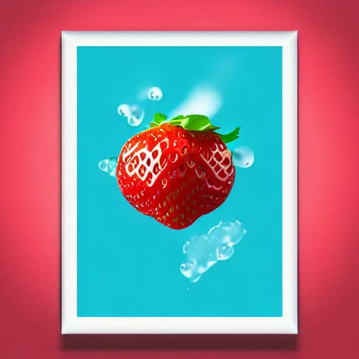 Image similar to a hyperdetailed strawberry and floating milk fluid poster, cow, confusion, 4 k hd wallpaper illustration, package cover