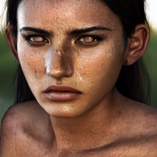 Image similar to a portrait of an aztec female, dark eyes, dark hair, olive skin, depth of field, zeiss lens, detailed, centered, artstation, by Annie Leibovitz and Steve McCurry, David Lazar, Jimmy Nelsson, Breathtaking, 8k resolution, extremely detailed, beautiful, establishing shot, artistic, hyperrealistic, beautiful face, octane render