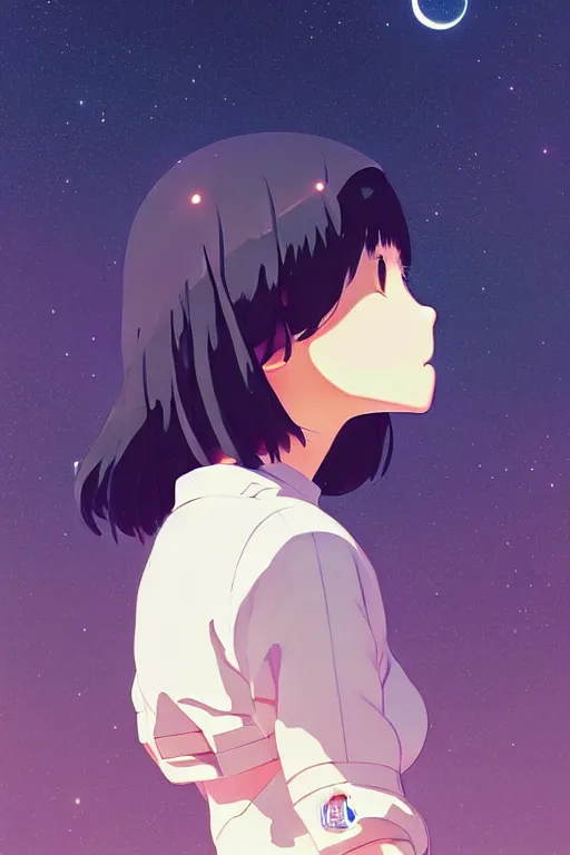 Prompt: cover of a smiling girl astronaut by ilya kuvshinov, cloudy sky background lush landscape ln illustration concept art anime key visual trending pixiv by victo ngai fanbox by greg rutkowski makoto shinkai takashi takeuchi studio ghibli