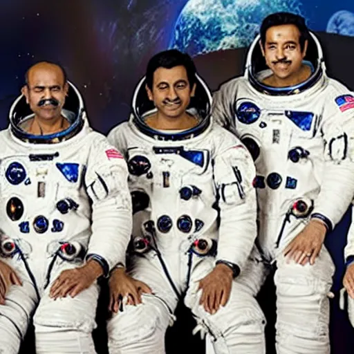 Image similar to a team of astronauts in a bollywood movie blockbuster