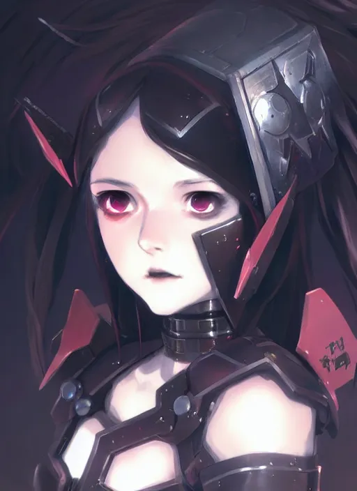 Image similar to portrait of cute goth girl in cyber armor, warhammer, illustration concept art anime key visual trending pixiv fanbox by wlop and greg rutkowski and makoto shinkai and studio ghibli