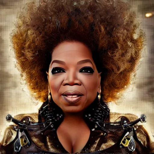 Image similar to oprah winfrey steampunk cyborg, fantasy, sharp focus, contemporary fashion shoot, by edward robert hughes, annie leibovitz and steve mccurry, david lazar, jimmy nelsson, extremely detailed, hyperrealistic, perfect face, octane render