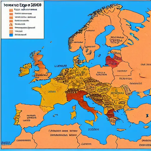 Image similar to A very detailed geopolitical map of Europe in 2060.