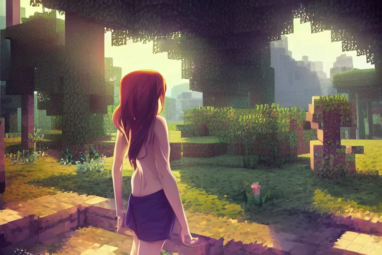 Image similar to minecraft girlfriend, scenic full shot, ambient lighting, detailed face, by makoto shinkai, stanley artgerm lau, wlop, rossdraws