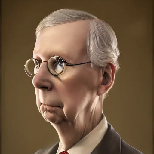 Image similar to hyper realistic mitch mcconnell as an anthropomorphic turtle, painted by greg rutkowski, artgerm, beautiful lighting, masterpiece, epic, 4 k