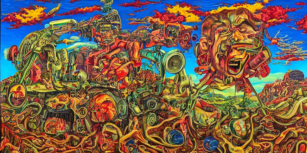 Image similar to refined oil painting lowbrow pop surreal masterpiece in the style of robert williams,