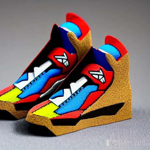 Image similar to realistic scultpure of sneaker! design, sneaker design overwatch fantasy style mixed with aztec mayan native street fashion, focus on sneakers only, shoes designed by akira toriyama and studio ghibli