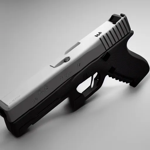 Prompt: A medium shot Octane render of a Glock 18 against a white background, 4k, ultra HD