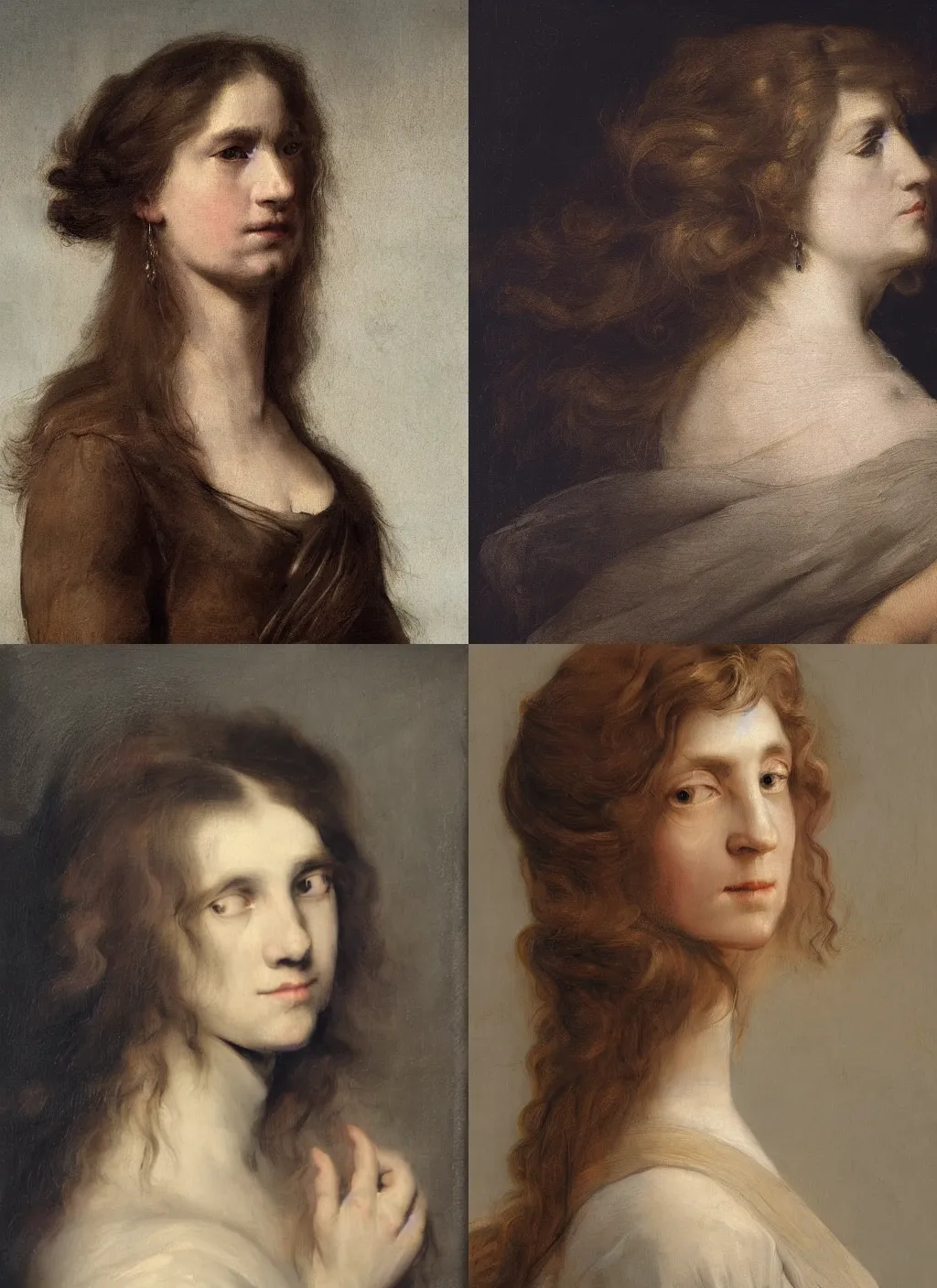Prompt: woman's profile with long hair in the style of Jan Lievens. masterpiece. hq. detailed. 4K