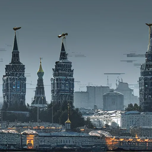 Prompt: Kremlin, Moscow, Russia, 2045, cyberpunk