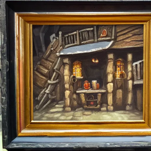 Prompt: underground dwarf tavern, oil on canvas