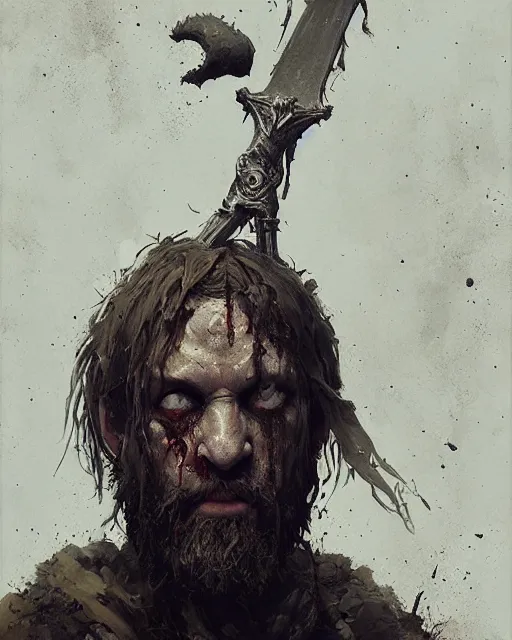 Image similar to hyper realistic photo portrait medieval bearded zombie cinematic, greg rutkowski, james gurney, mignola, craig mullins, brom