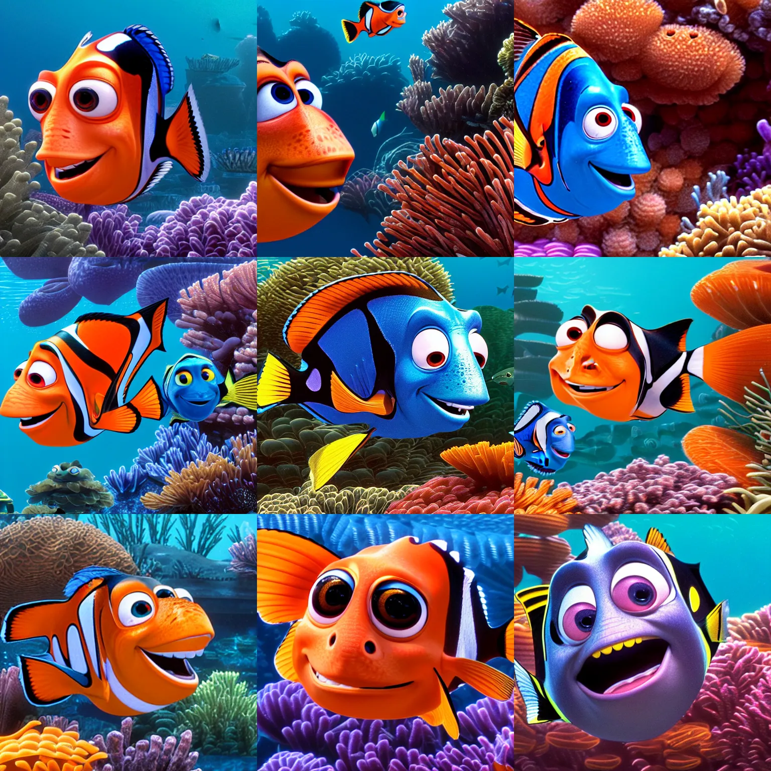 Prompt: finding nemo, pixar, 8 k, portrait, detailed face, bradley cooper, bradley cooper, bradley cooper, swimming, big bass fishing