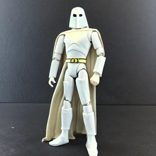 Prompt: 1 9 8 0 s kenner style action figure of moon knight, 5 points of articulation, full body, 4 k, highly detailed