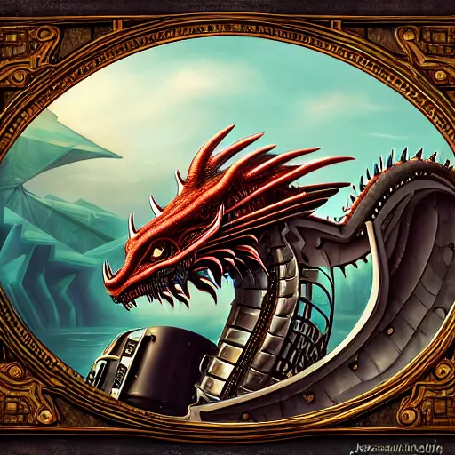 Image similar to a portrait of a mechanical dragon in a scenic environment by jessada sutthi