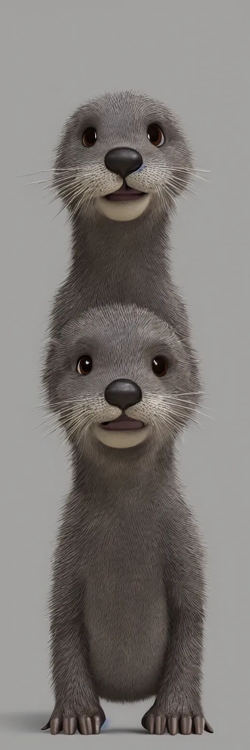 Image similar to portrait of a very cute gray otter in the style of zootopia. volumetric lighting, subsurface scattering, hyperrealistic, render, hyperdetailed