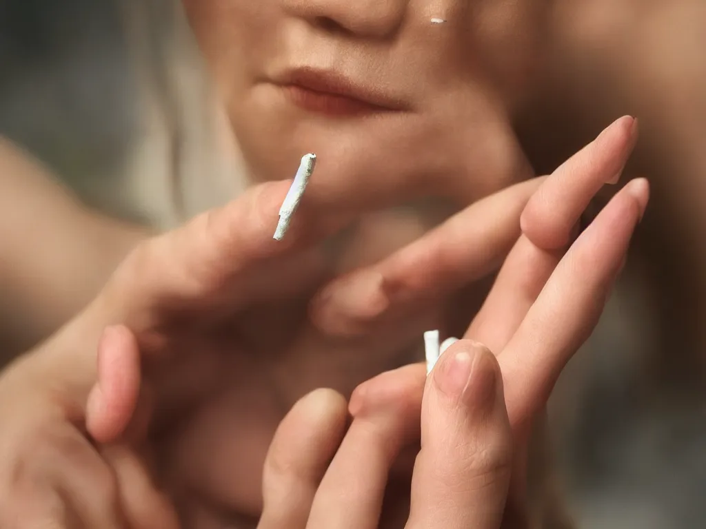 Prompt: Womans Hand Holding Lit Cigarette, by George Marks, hyper realistic photo, 4K