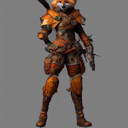 Image similar to warrior with fox themed armor, highly detailed, 4 k, hdr, award winning, octane render, artstation