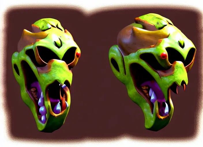 Image similar to brown wooden festeroot dragonskull treant head, stylized stl, 3 d render, activision blizzard style, hearthstone style, darksiders art style