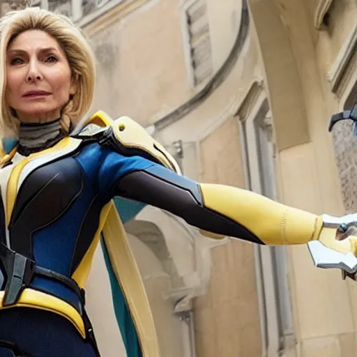 Image similar to film still of elizabeth mitchell as mercy in overwatch ( 2 0 2 3 )