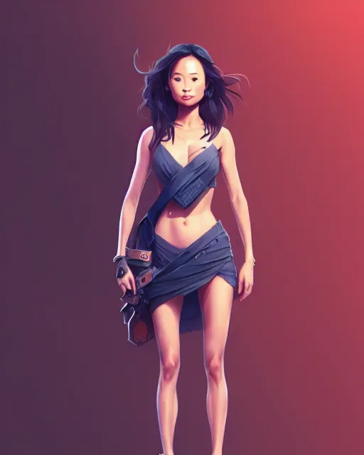 Image similar to full body character concept art of jamie chung | | distinct - fine, key visual, realistic shaded perfect face, fine details by stanley artgerm lau, wlop, rossdraws, james jean, andrei riabovitchev, marc simonetti, sakimichan, and jakub rebelka, trending on artstation