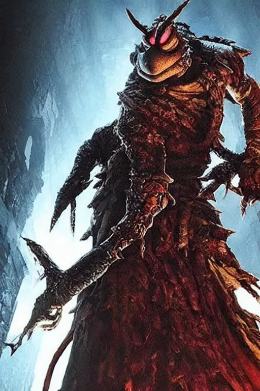 Image similar to “ a still of splinter from teenage mutant ninja turtles as a bloodborne boss ”