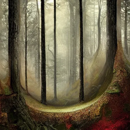 Image similar to heroinchic immaculate painting of A Beautiful fine detailed Forest Illusion by erik johansson with specular highlights with hints of gold and diamonds and pearls in various flavours, micro detailing populated by organic crystals