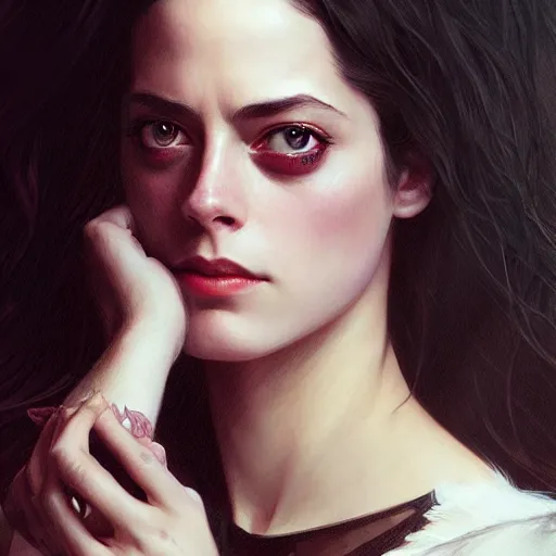 Image similar to beautiful Kaya Scodelario as Bat Girl, western, closeup, D&D, fantasy, intricate, elegant, highly detailed, digital painting, artstation, concept art, matte, sharp focus, illustration, art by Artgerm and Greg Rutkowski and Alphonse Mucha