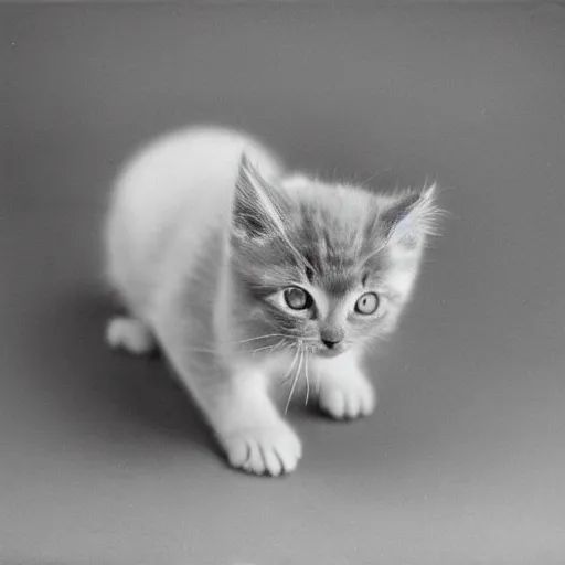 Image similar to a portrait photo of a cute solid gray solid white kitten wearing a tuxedo by edward weston, auto graflex, 2 1 0 mm ƒ / 6 4 zeiss tessar, agfa isopan iso 2 5, pepper no. 3 5, 1 9 3 0, high quality photo, highly detailed, studio lighting, fine - art photography, tack sharp