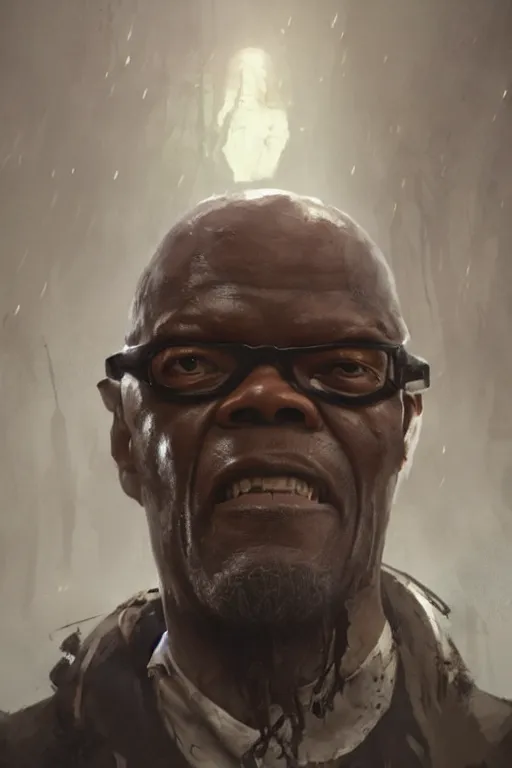 Image similar to samuel l. jackson as a zombie, artstation hd, cinematic lighting, greg rutkowski