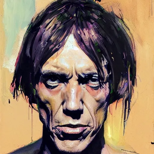 Prompt: Portrait of Iggy Pop by Kent Williams and Phil Hale