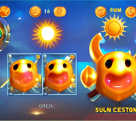 Prompt: cute sun headed 3 d character,'character select screen '!!!! game ui, crisp, ultra graphics, 4 k image