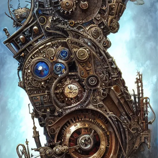 Image similar to low angle shot of a steampunk pc by clive barker, intricate, elegant, highly detailed, centered, digital painting, artstation, concept art, smooth, sharp focus, illustration, artgerm, Tomasz Alen Kopera, Peter Mohrbacher donato giancola, Joseph Christian Leyendecker, WLOP, Boris Vallejo.