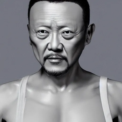 Image similar to a photorealistc digital art of jiang wen shows his muscle, full body, award winning photography, trending on artstation