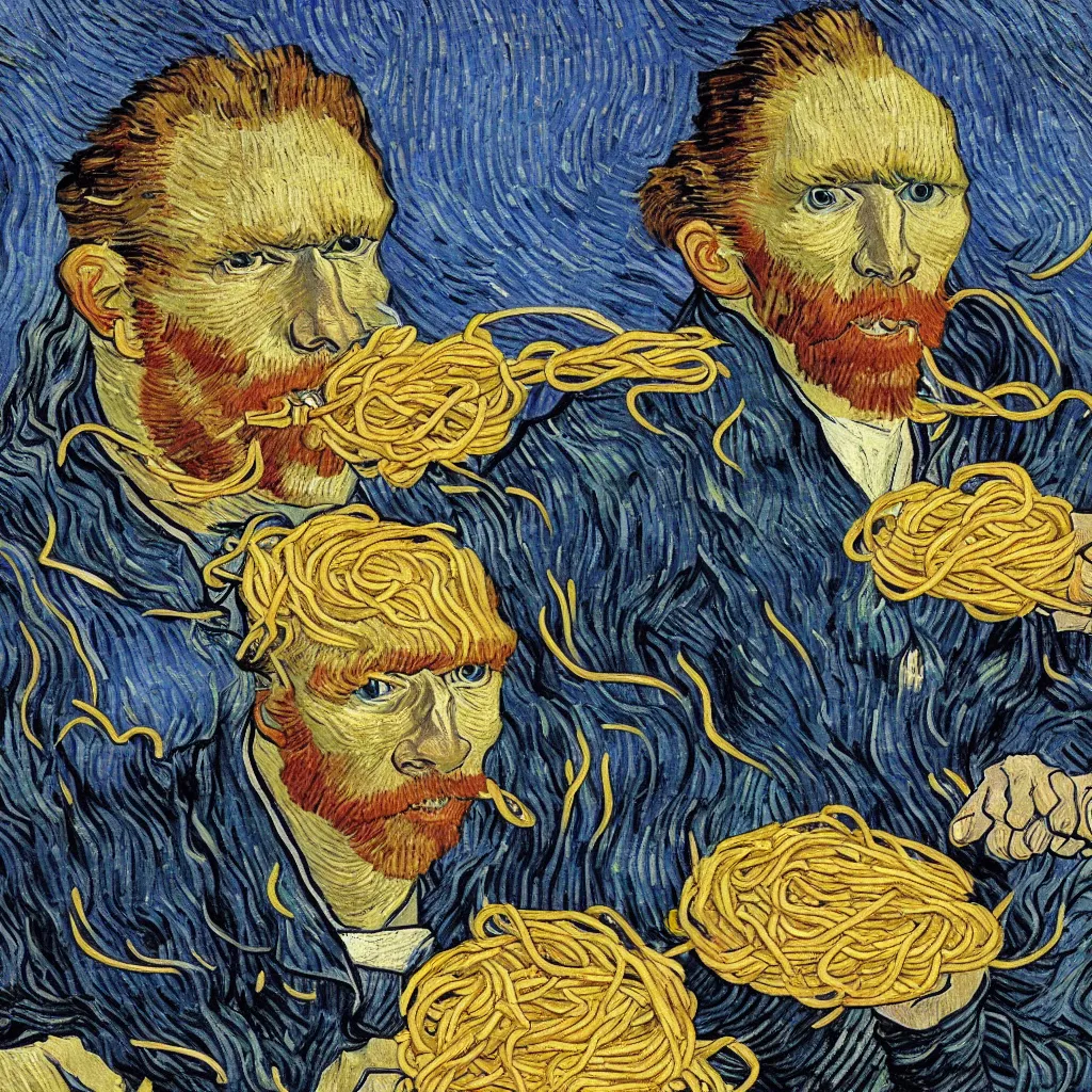 Prompt: Van Gogh eating spaghetti