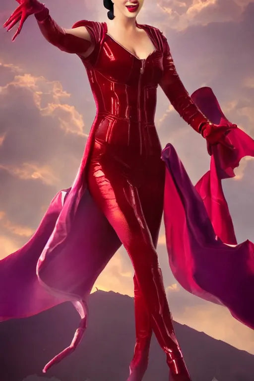 Prompt: katy perry as scarlet witch in the avengers, portrait realistic photograph, very detailed face