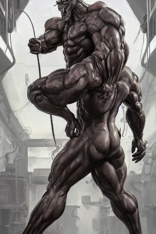 Prompt: splash art of a monstrously buff and muscular anthropomorphic horse at a research facility of experimental combat troopers, experimental tight bodysuit, leather clothes, full body, highly detailed, digital painting, trending on artstation, concept art, sharp smooth focus, illustration, art by artgerm and greg rutkowski and alphonse mucha