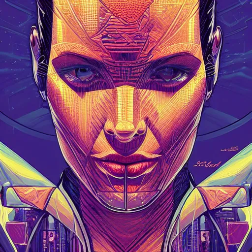 Prompt: a portrait of an android, by Dan Mumford and Sandra Chevrier, 4k