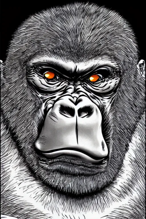 Prompt: smiling gorilla in kentaro miura art style