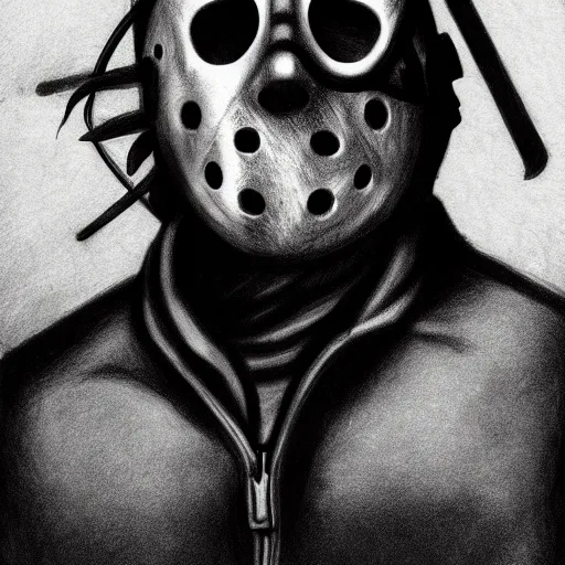 Image similar to Jason Voorhees drawn by da Vinci 4K detail