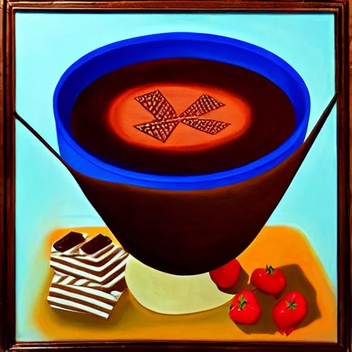 Image similar to Surrealist painting of a chocolate fondue