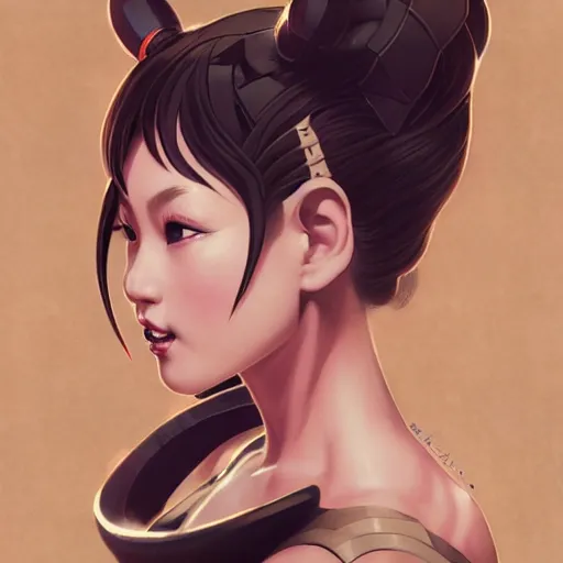 Image similar to portrait of Chun Li, League of Legend illustration by Sam Youn:3, profile picture by Gil Elvgren:3, asymmetrical, Organic Painting, Ambient Occlusion:3, Matte Painting, bold shapes, hard edges, street art, trending on artstation, realistic:2 by Sachin Teng:5