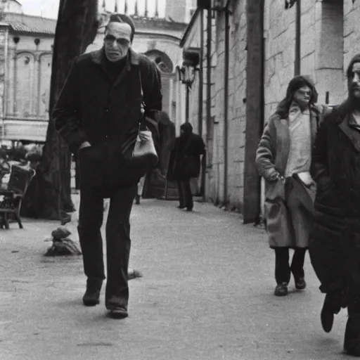 Image similar to Ingmar Bergman walking in Bologna